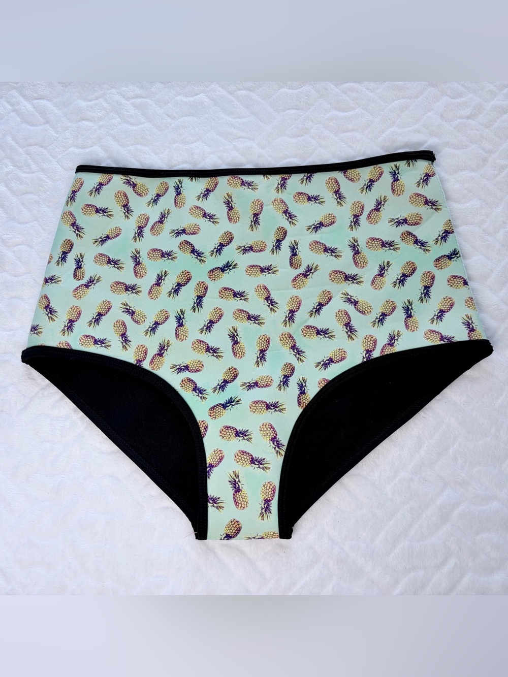 Bra Society Retro High-Waist Bikini Bottom Size XL in Mint with Pineapple Print